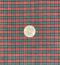 Homespun Tartan Plaid Fabric Cotton Red Green Rustic Prim 2 Yds x 45