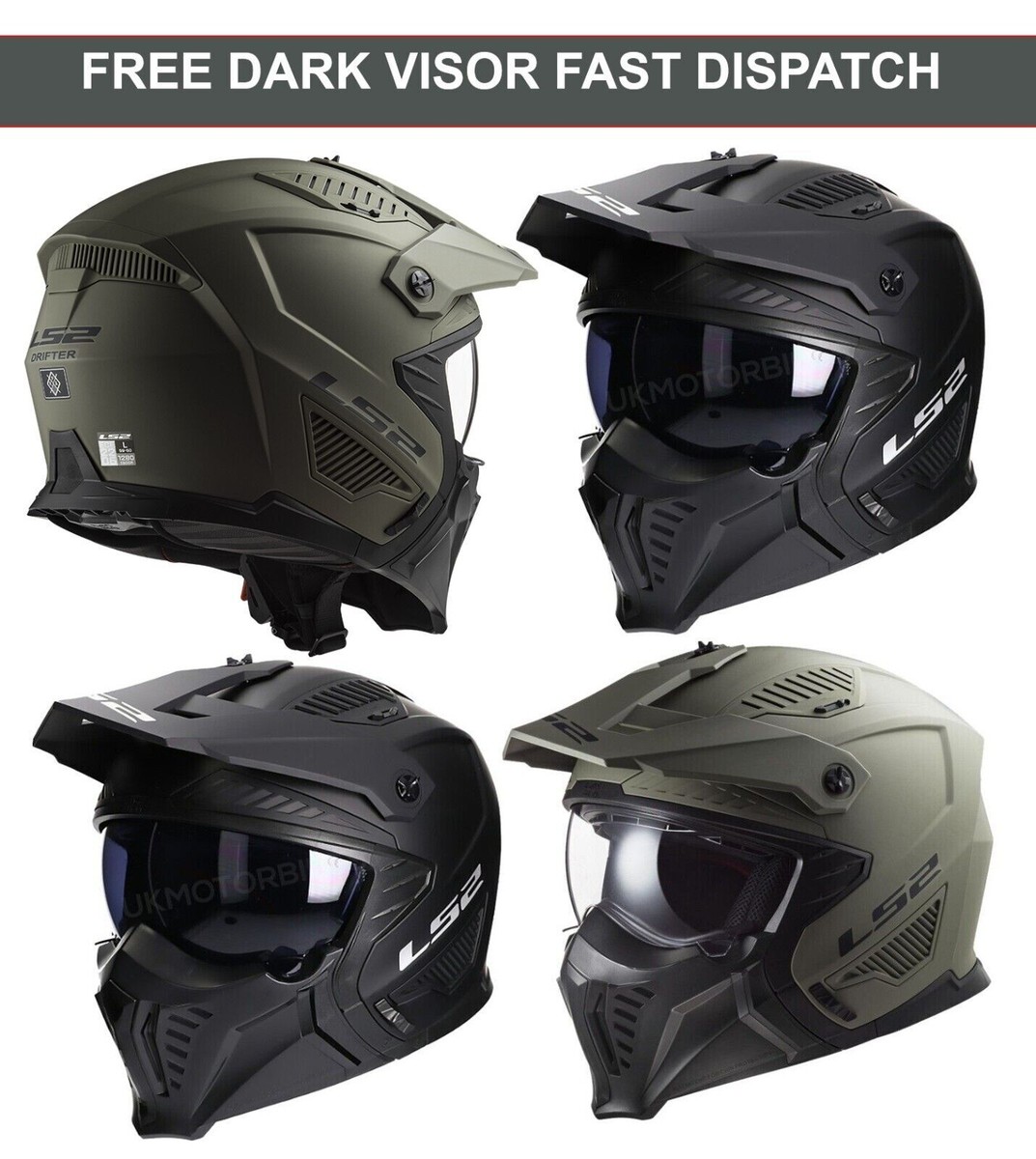 LS2 OF606 DRIFTER DEVOR MODULAR OPEN FACE MOTORCYCLE HELMET + FREE