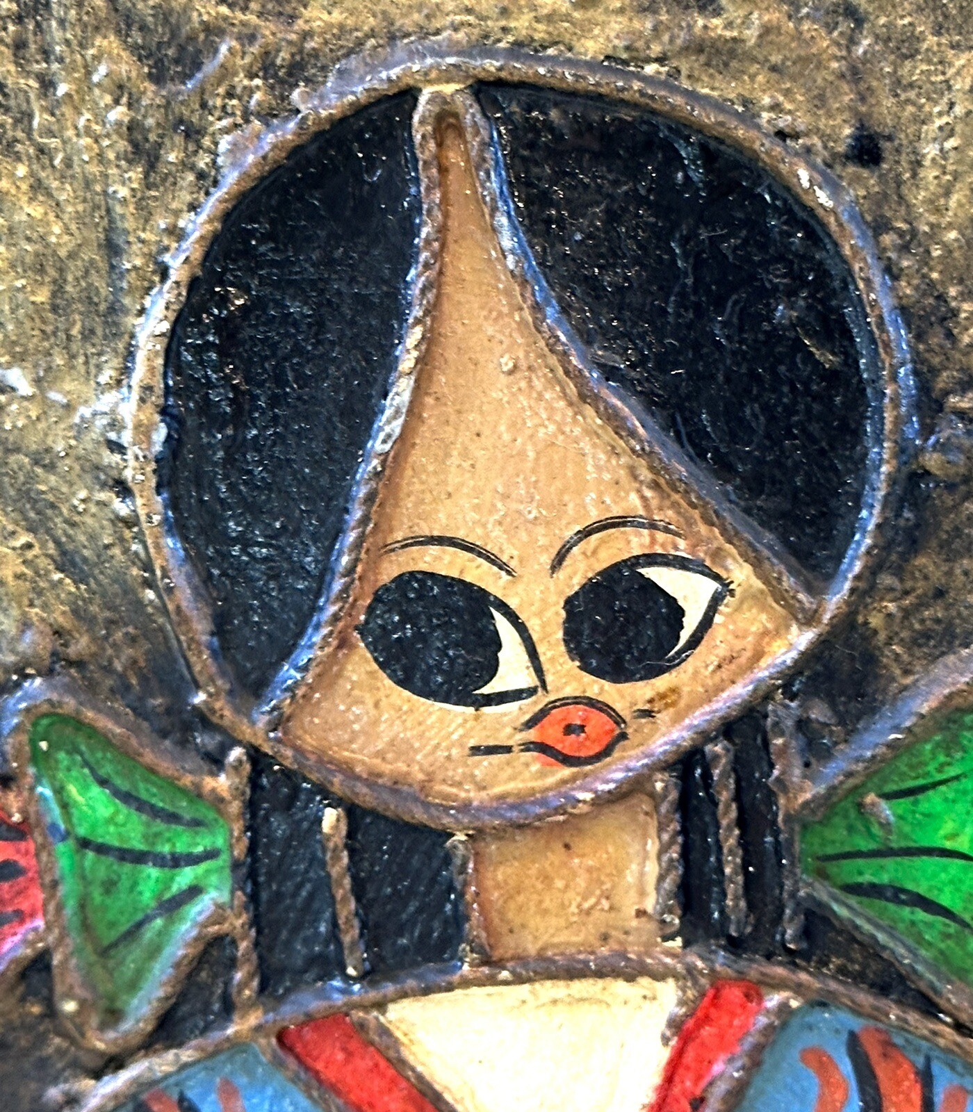 Vintage 70’s Mexican Folk Art Hand Painted Boy Girl Panels String/Cord