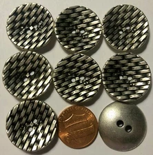 8 Antiqued Silver Tone Metal Concave Woven Look Sew-thru Buttons 7/8" 23mm 5762