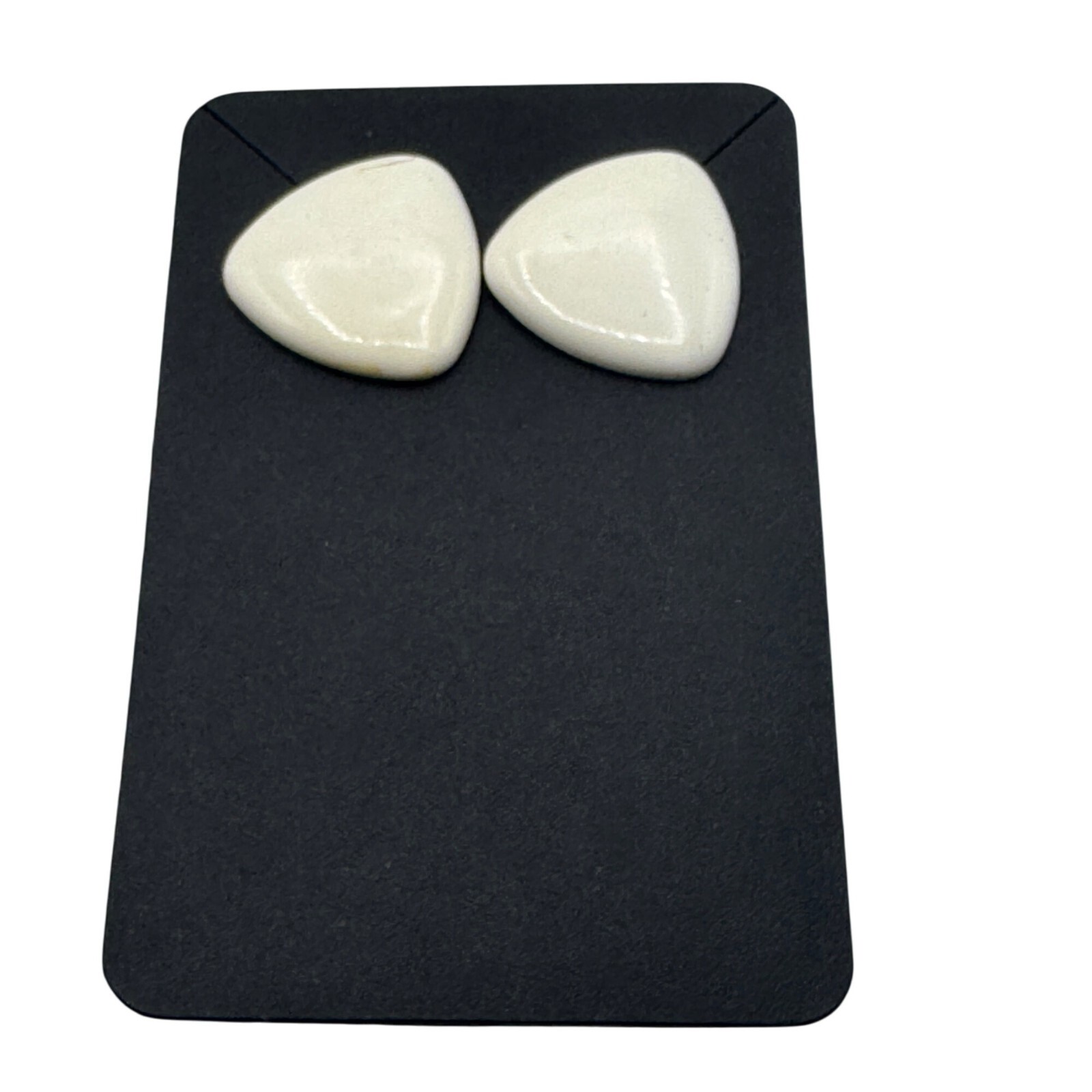 White Enameled Triangle-Shaped Stud Earrings Ligh… - image 1