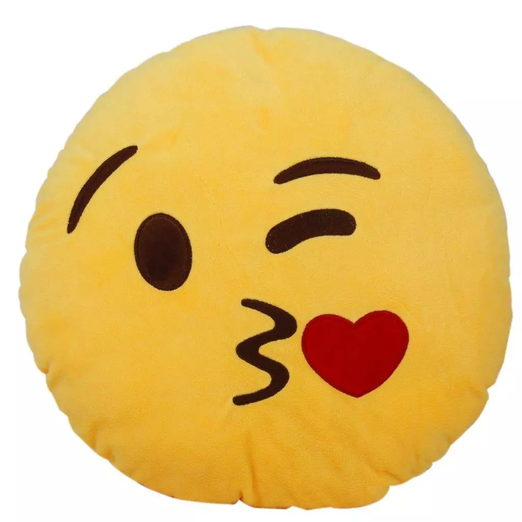 EMOTICON EMOJI SOFT YELLOW ROUND CUSHION PILLOW STUFFED PLUSH TOY FLUSHED 