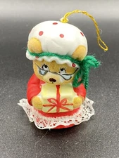 Vintage Jasco Ceramic Christmas Bear Holding A Gift- Ornament. Caring Critters