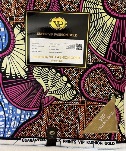 Impresión africana de cera dorada de alta calidad de Ankara por VIP Fashion Gold 6 yardas. Tela - Imagen 2 de 3