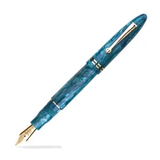 Leonardo Furore Fountain Pen - Emerald Blue, Gold Trim - Extra Fine Steel Nib