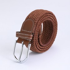 Men Women Canvas Elastic Fabric Woven Casual Stretch Braided Belt brown