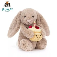 Jellycat Bashful Beige Bunny 'Birthday' Soft Stuffed Toys With Free New Dust Bag