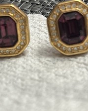 Vintage Swarovski SAL Purple Gold Tone Earrings Signed