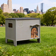 Insulated Outdoor Indoor Dog House Plastic Weatherproof Elevated Dog Shelter, Ea