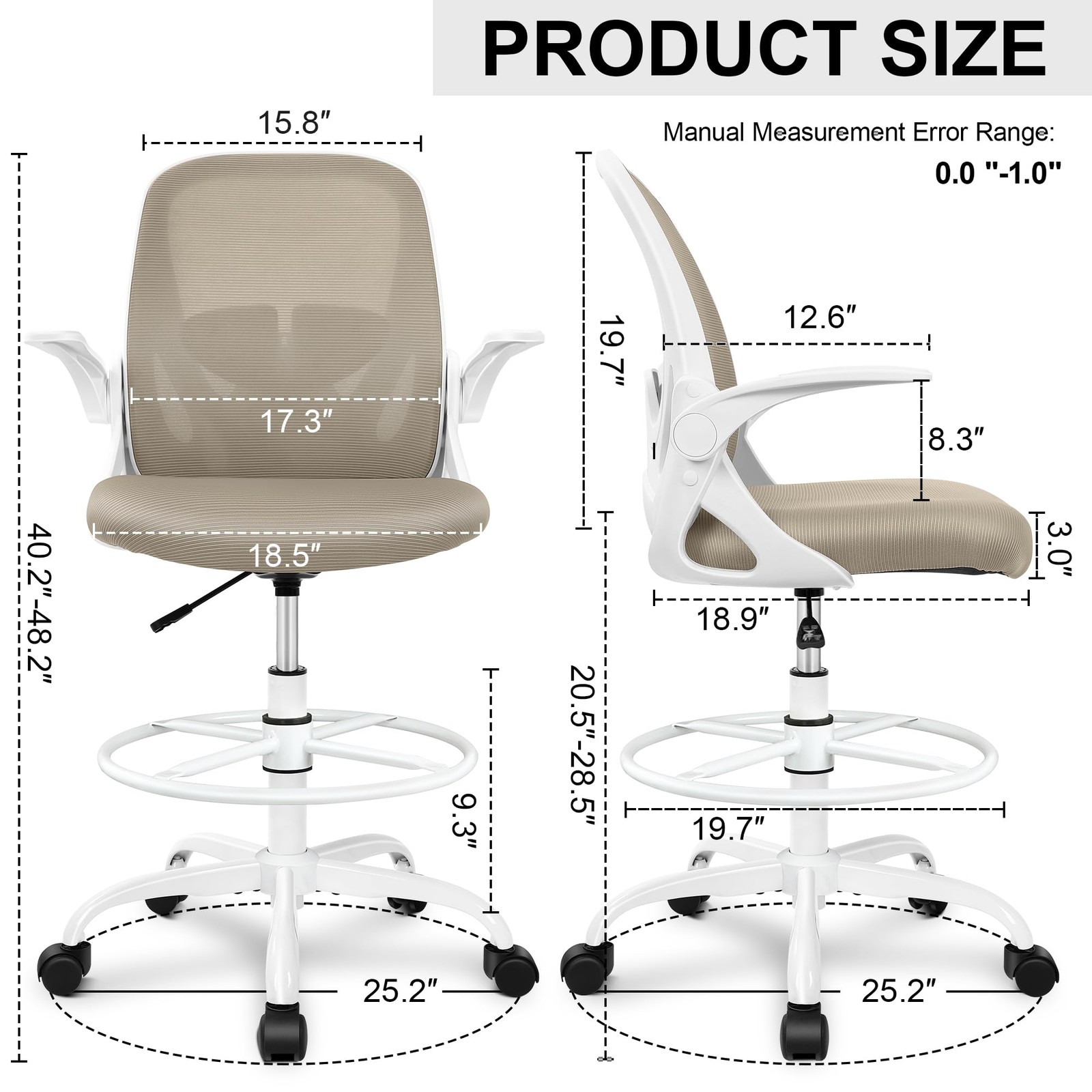 Drafting Chair Tall Office Chair with Flip-up Armrests Executive Ergonomic Co...