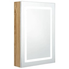 LED Bathroom Mirror Cabinet - White & Oak, 50x13x70 cm