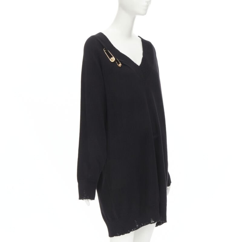 VERSACE 95% cashmere wool punk gold Medusa safety pin distressed dress IT44  | eBay