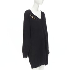 VERSACE 95% cashmere wool punk gold Medusa safety pin distressed dress IT44