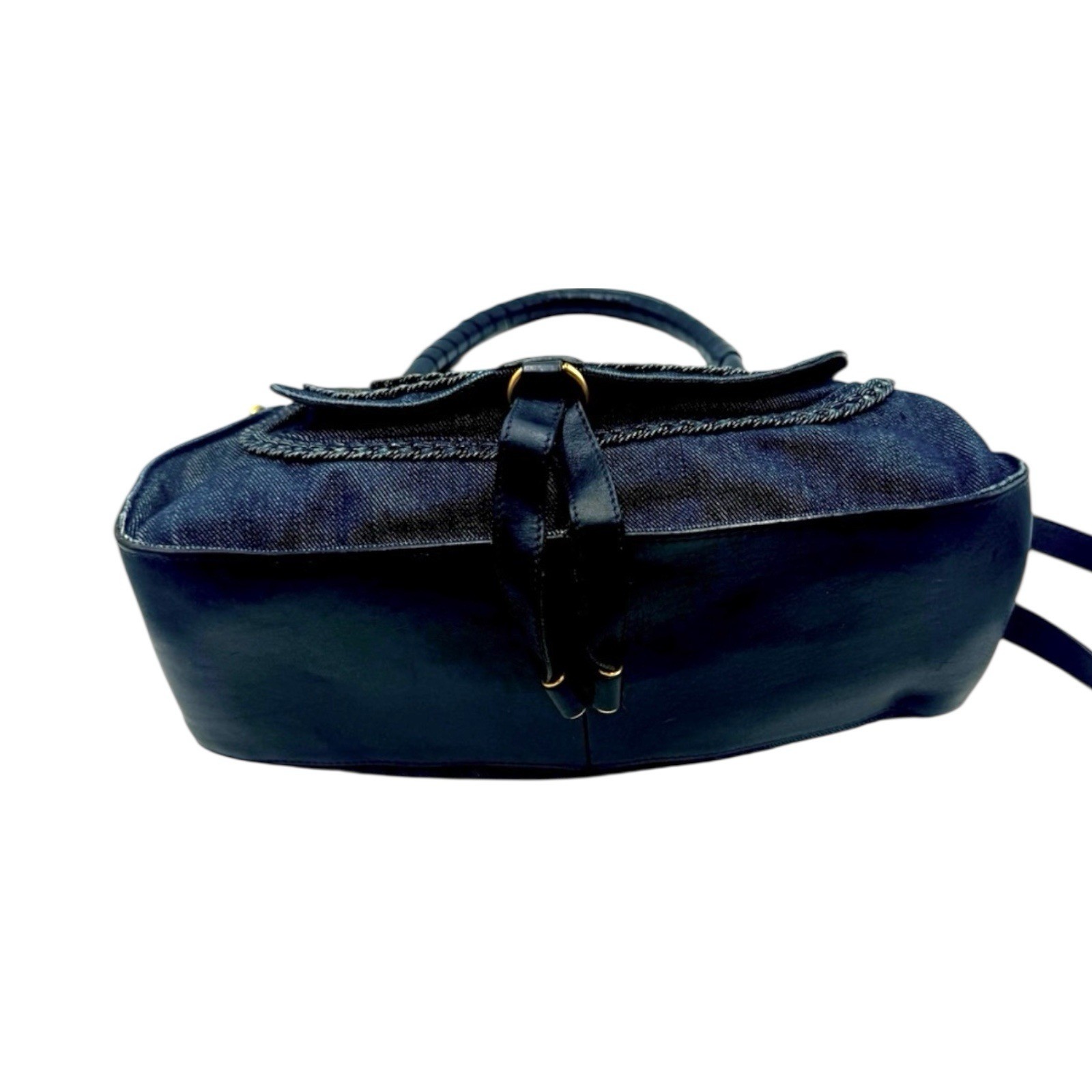 Chloe Dark Blue Denim & Leather Medium Marcie Double Satchel