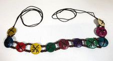 Vintage African Handmade Belt Multi Color Wood Disc Hippie Boho Ties 72"