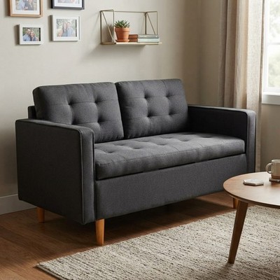 Modernes 2-Sitzer Schlafsofa dunkelgrau versteckter Stauraum kompakte Couch