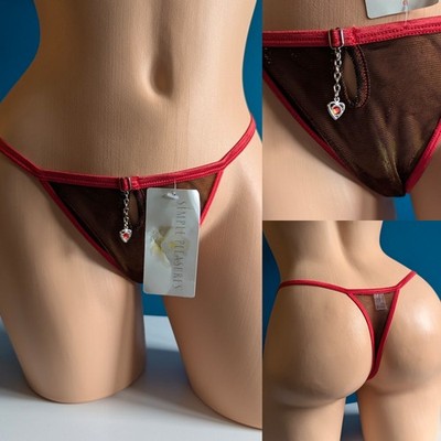 VTG Y2K Mesh Thong M Panties String Bikini Simple Pleasures Charm Jewelry HTF
