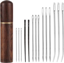 15pcs Leather Sewing Needles Kit, Large Eye Hand Stitching Needle Steel Bent Tap