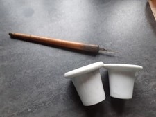 Deux encriers ancien en porcelaine blanche de Limoges pour bureau d'écolier