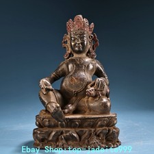 Antica dinastia bronzo puro dipinto giallo Jambhala ricchezza dio Buddha topo statua