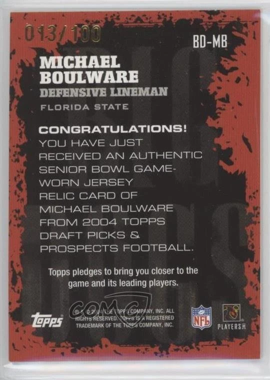 2004 Draft Picks & Prospects Silver Foilboard /100 Michael Boulware Rookie RC - Image 2 of 2