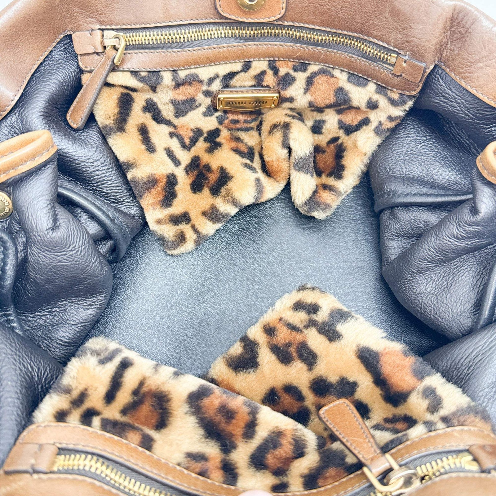 MIU MIU Brown Leopard Print Cut Wool Handle Bag — image 13