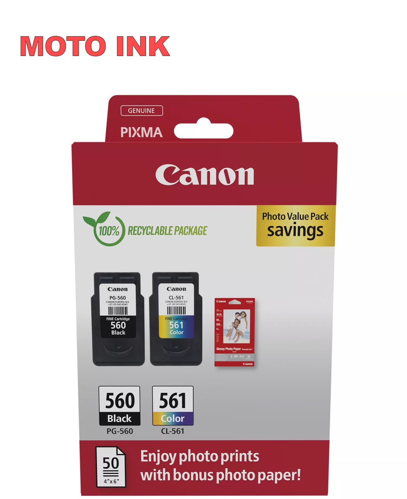 B&Q - Ink & Paper MultipackPg-560/cl-561 Genuine Printer Ink Cartridges 2 Pack (1 X Black1 X Colour) & 4X6 Photo Paper (50 X - Image 4