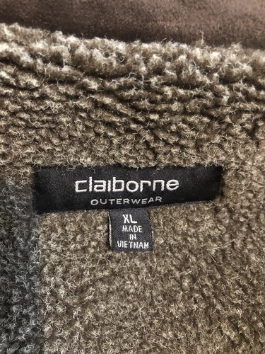 Claiborne Outerwear Jacket Mens XL Brown Faux Suede Full Zip Coat Fleece Lined - Picture 8 of 8
