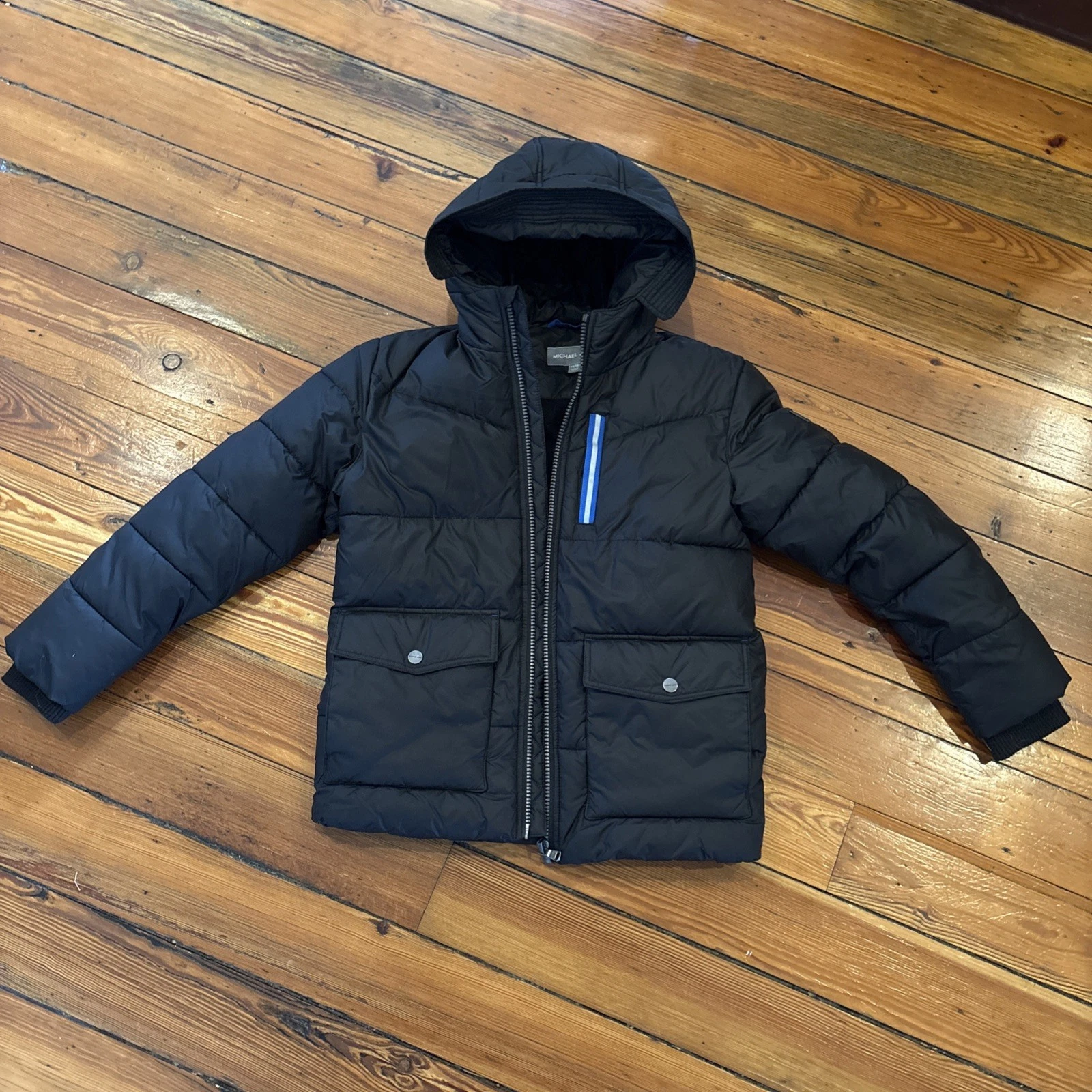 Michael Kors Youth Black, army hood & shoulder Full Zip Puffer Jacket Sz. 14/16
