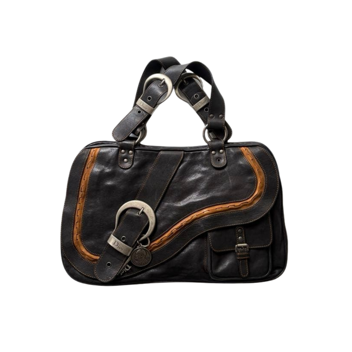 Christian Dior Gaucho Saddle Bag Handbag Shoulder Bag Black