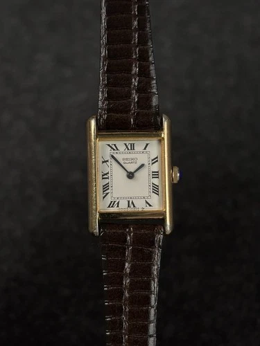 Vintage Seiko 1400-5039 Tank Women Watch 18mm White Dial Gold Tone - New Battery