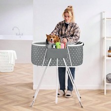 Elevated Foldable Dog Bathtub Pet Shower Station Grey
