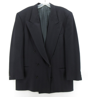 VINTAGE Valentino Uomo Sport Coat Men 44 L Blue Saks Double Breasted Blazer Wool