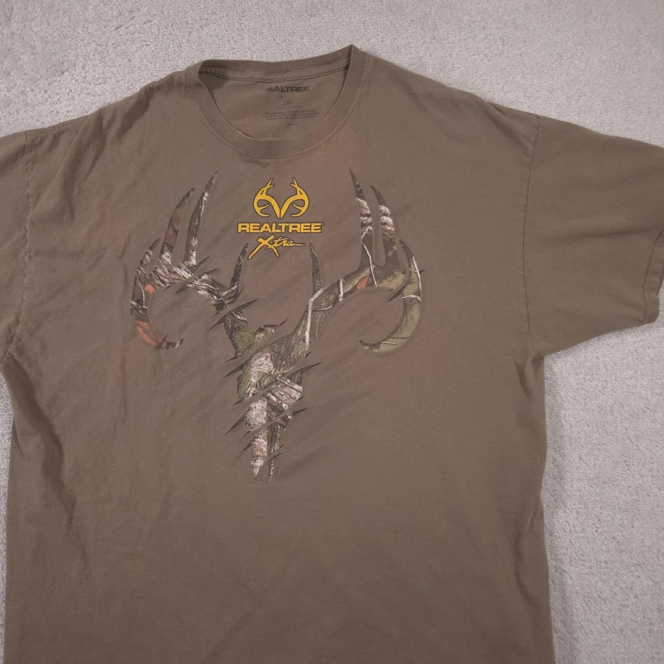 Camisa Realtree Para Hombres 2XL Marrón Camuflaje Cuerno Logo Caza Exterior Gráfico Camiseta Foto 3 de 4