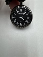 Gotham Black Slim 24 Hour Quartz Pocket Watch Chain Read