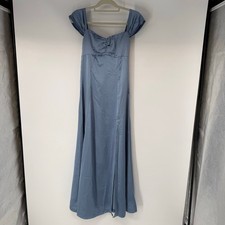 NWT American Eagle Satin Maxi Dress Small Blue Sweetheart Off-Shoulder Smocked