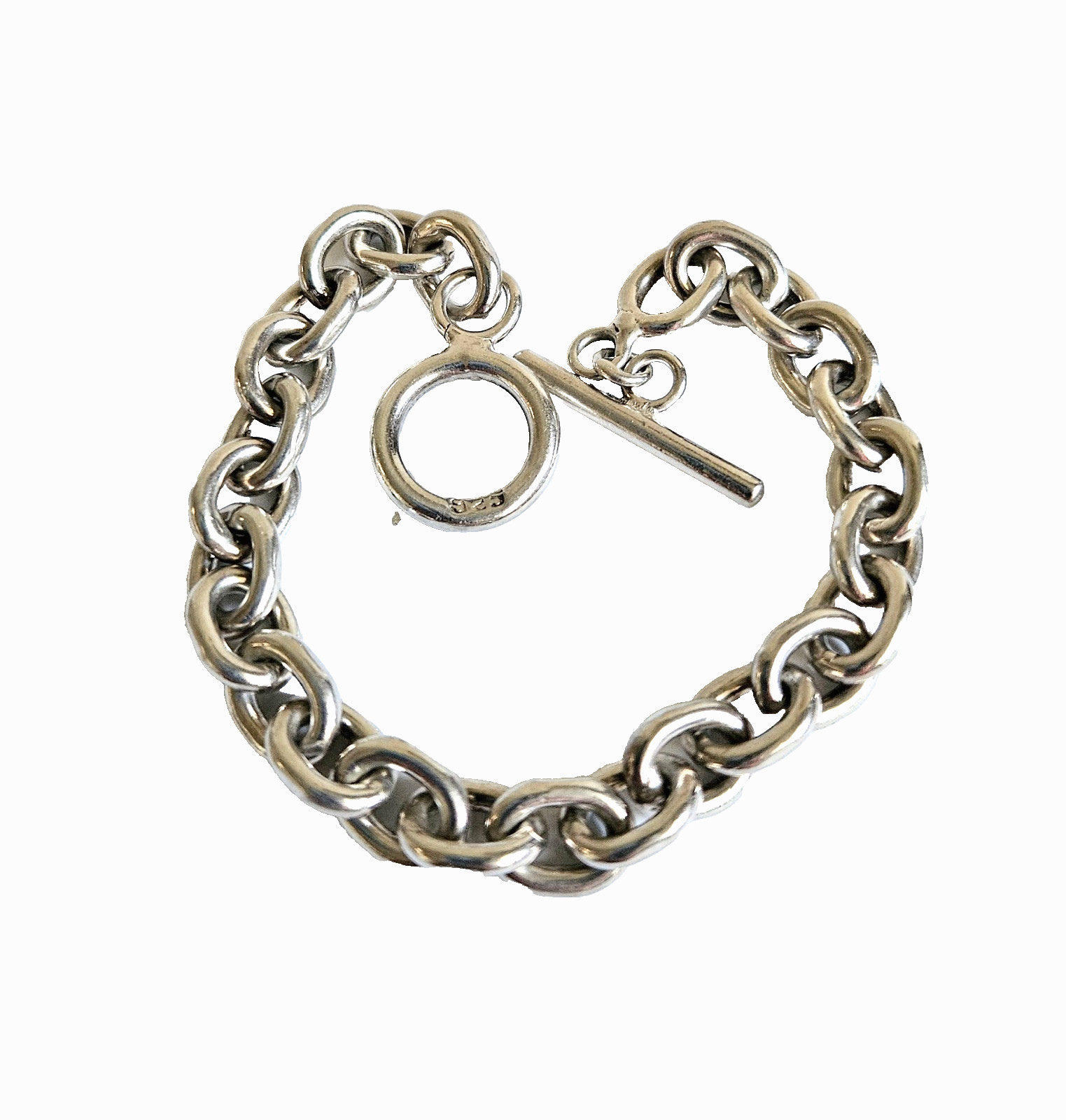 Heavy Solid Sterling Silver Link Toggle Bracelet-… - image 1