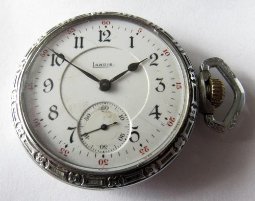 Antique Illinois Pocket Watch 16 size 17 jewels Private label Landis W.Co. RUNS