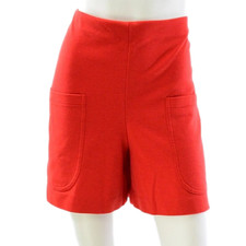 70s Vintage Catalina Red Knit Shorts Womens M High Waist Patch Pockets Mod 8 10