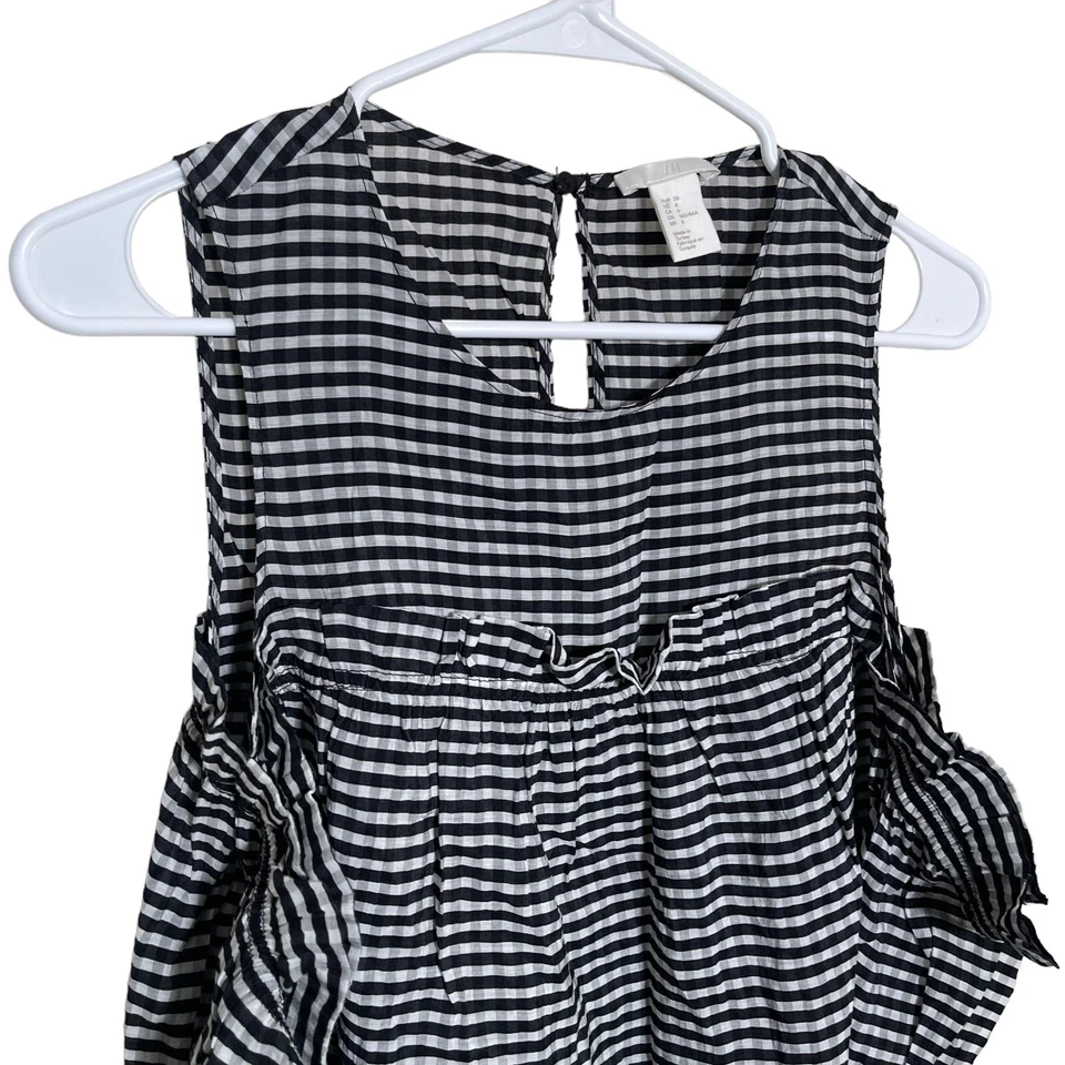 H&M Blouse Women's 6 Black White Cold Shoulder Long Sleeve Shirt Preppy Shirt - Image 2 of 4