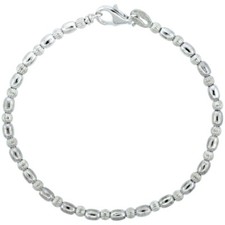 925 Sterling Silver Corrugated and Oval Bead Ball Bracelet 3mm, 7" to 8" Long