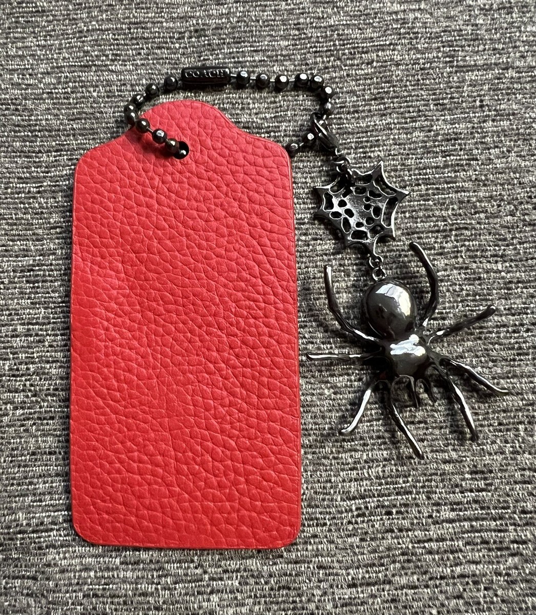Genuine Coach 3.75” Red Leather Hangtag Key Fob Jeweled Spider w