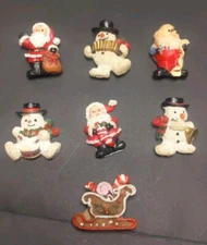 Vintage Set Of 7 Mini 1" Christmas Themed Refrigerator Magnets