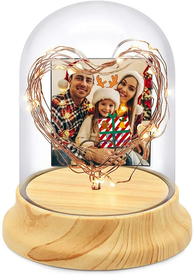 Couple Photo Firefly Light Romantic LED Night Light Glass Frame 3"x3" Wood Base - Image 2 of 4