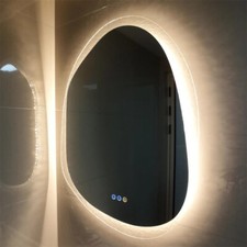 Pebble Shaped LED Demister Bathroom Mirror Illuminated Wall Mounted Touch Sensor