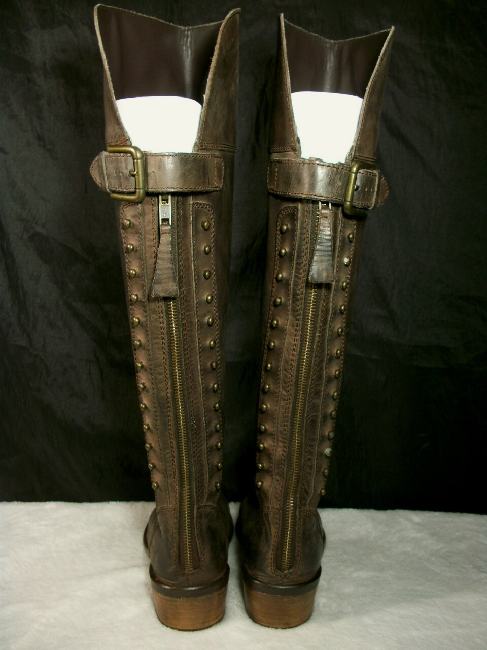 DIBA SUTTON BROWN DISTRESS LEATHER BACK ZIP ABOVE KNEE RIDING BOOTS 7M FREE SHIP