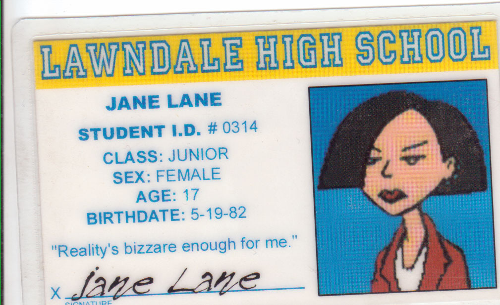 JANE LANE , of animated DARIA cartoon Show novelty id card Drivers