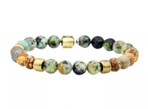 Authentic Blackjack Jewelry Mens Genuine African Turquoise Gold Plated Bracelet MSRP $110