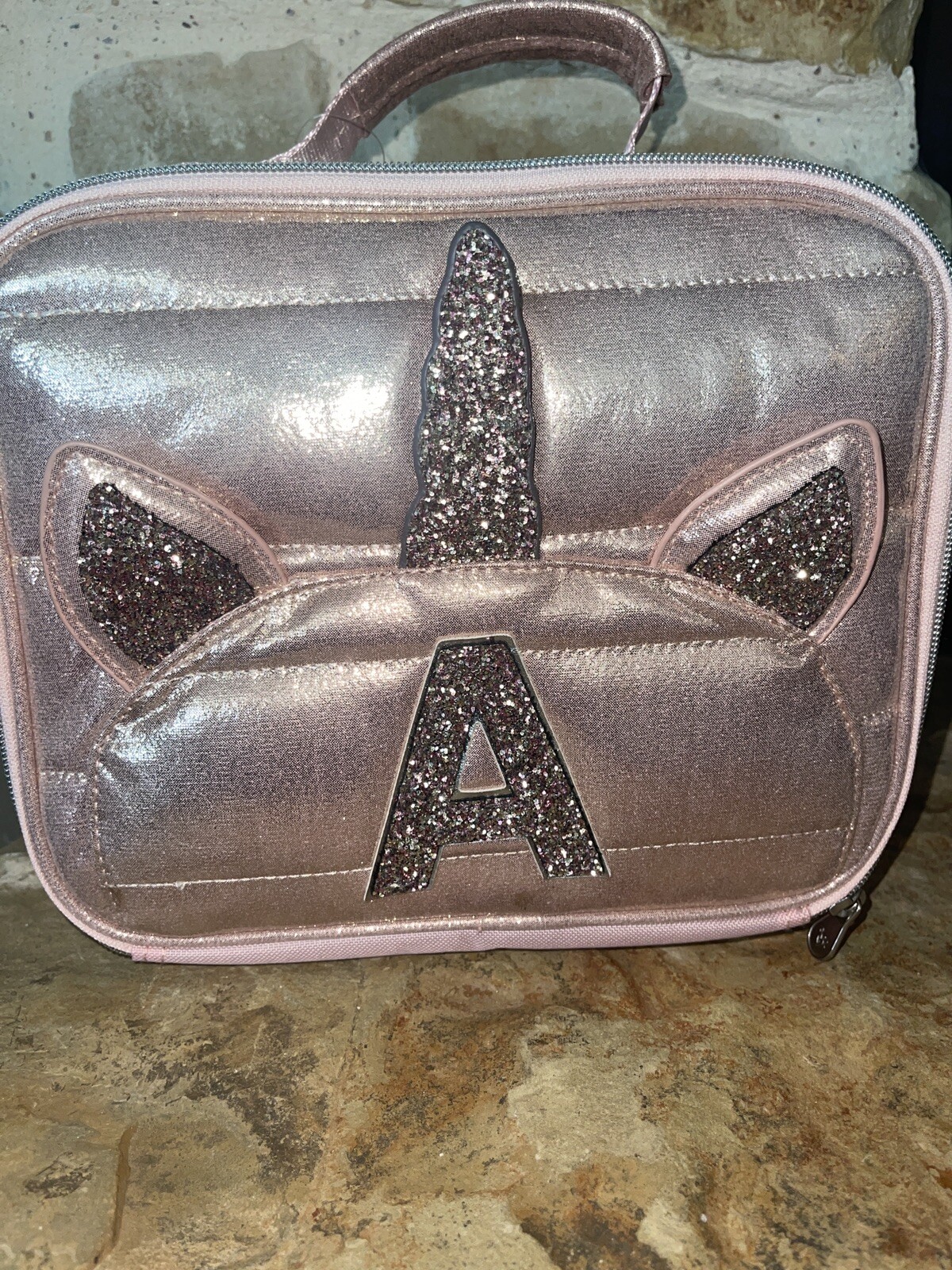 Bag Tote Initial &ldquo;a&rdquo; Letter Rose Gold Unicorn  Nwt