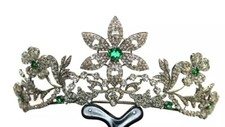 14.30ct Rose cut Diamond 925 Sterling Silver antique look emerald wedding tiara